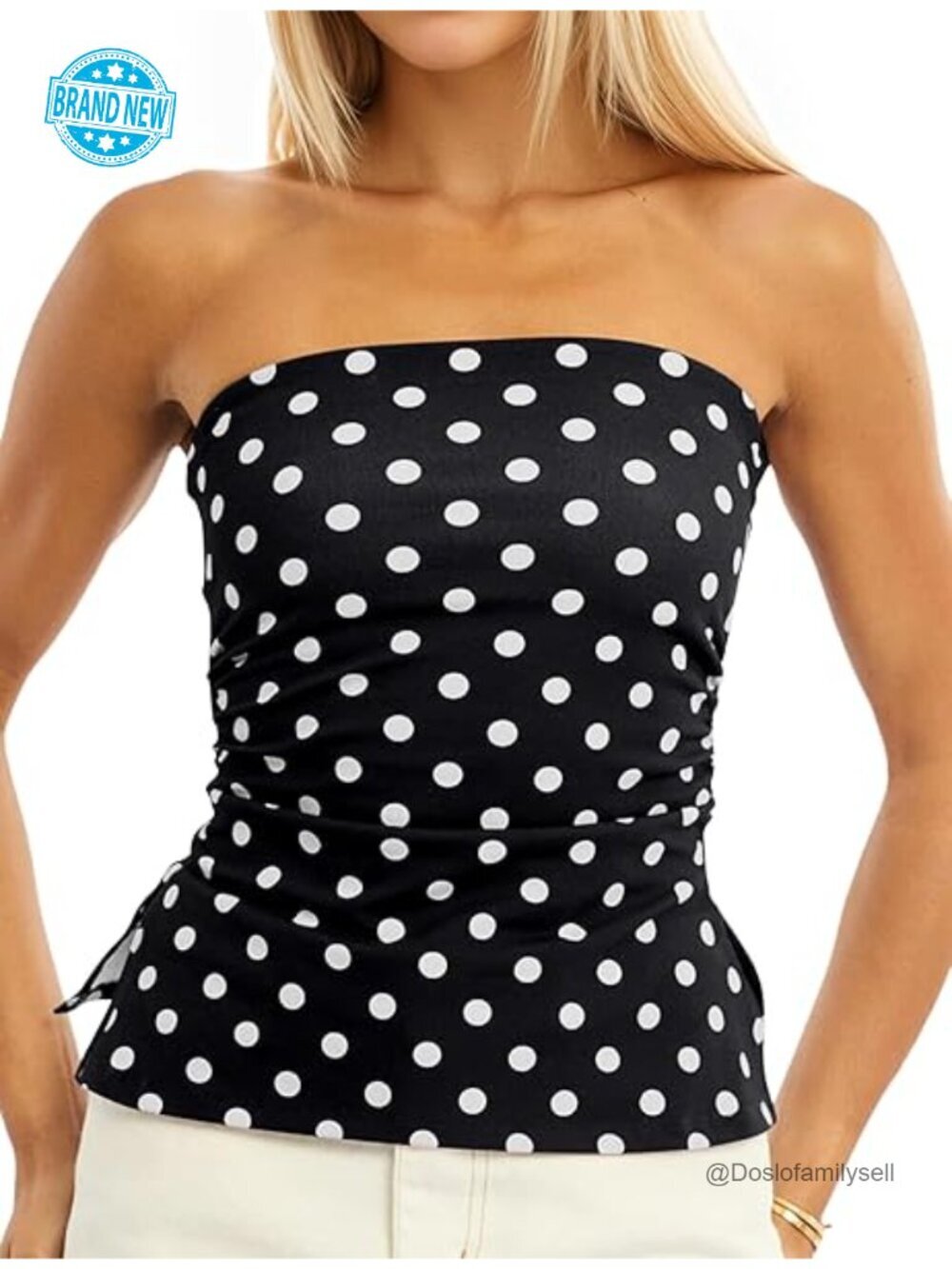 Polka Dot Tube Top Sleeveless Strapless Backless Bandeau Side Slit Y2K Tank Top